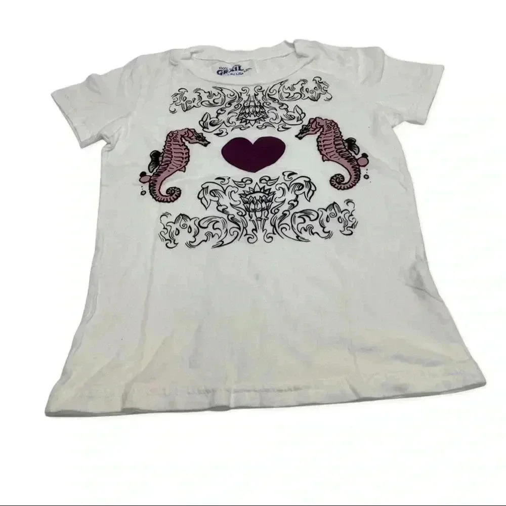 Grail Size Small Girls White Crew Neck Top. Made in USA. New No Tags